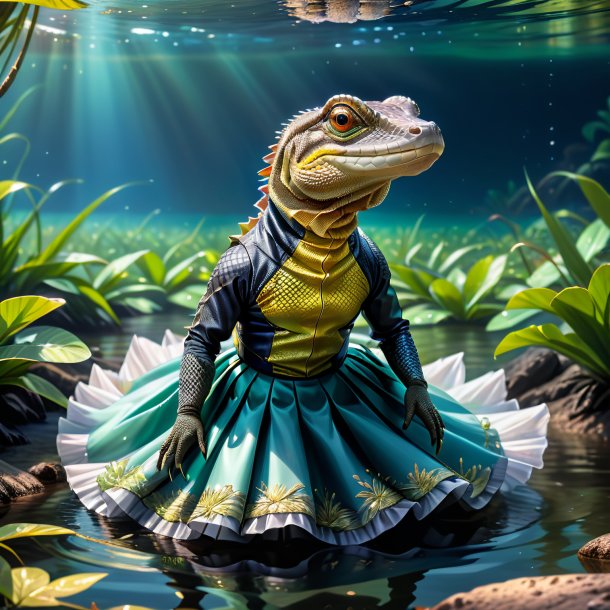 Illustration of a monitor lizard in a skirt in the water