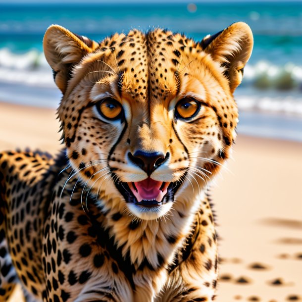 Picture of a smiling of a cheetah on the beach