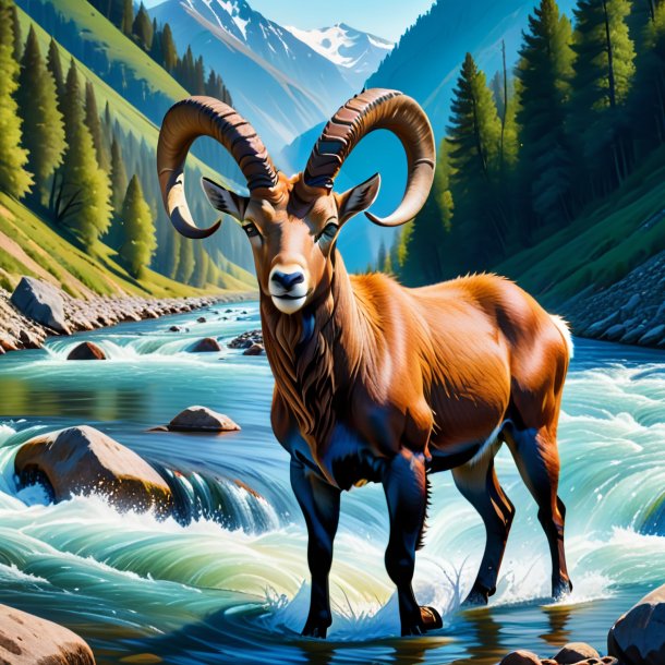 Picture of a ibex in a jeans in the river