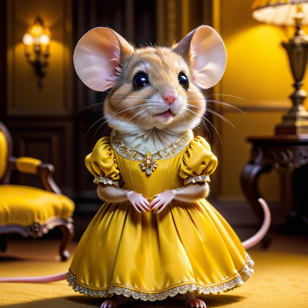 Photo of a mouse in a yellow dress