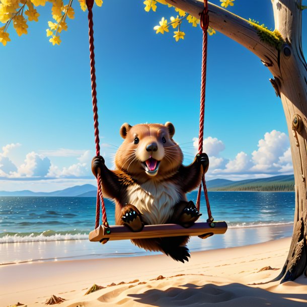 Image of a swinging on a swing of a beaver on the beach