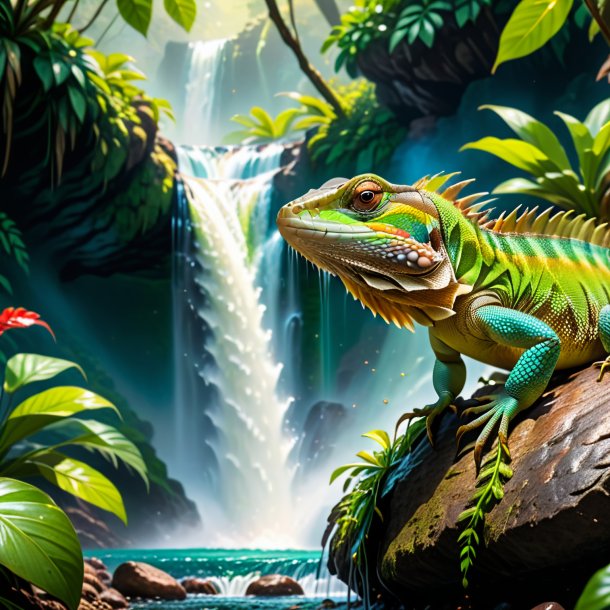 Photo d'un repas d'un lézard dans la cascade