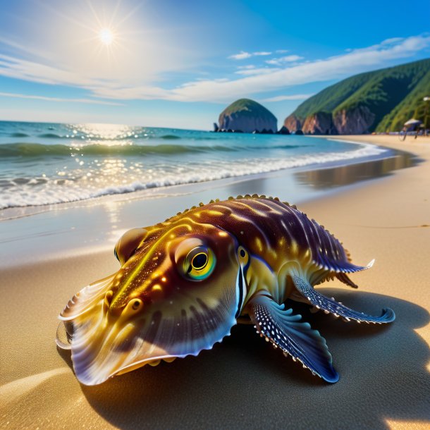 Pic d'une attente d'un seiche sur la plage