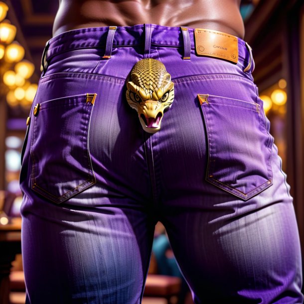 Imagem de uma cobra em um jeans roxo