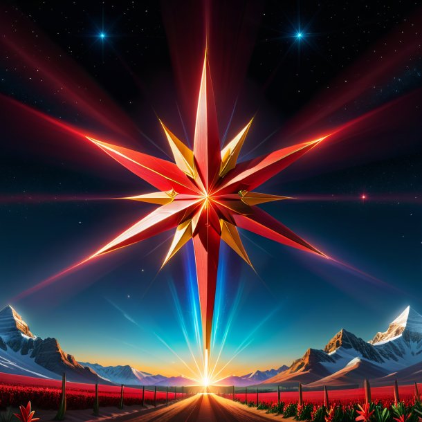 "sketch of a red star of bethlehem, pyramidal"