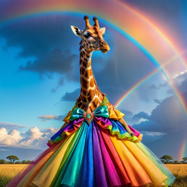 Image d'une girafe dans une robe sur l'arc-en-ciel