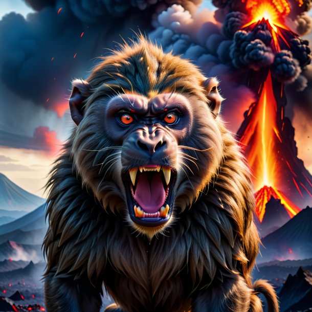 Photo of a angry of a baboon in the volcano