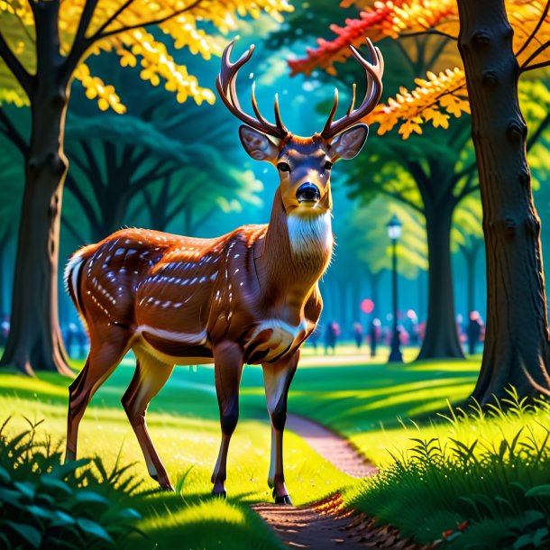 Photo of a deer in a belt in the park