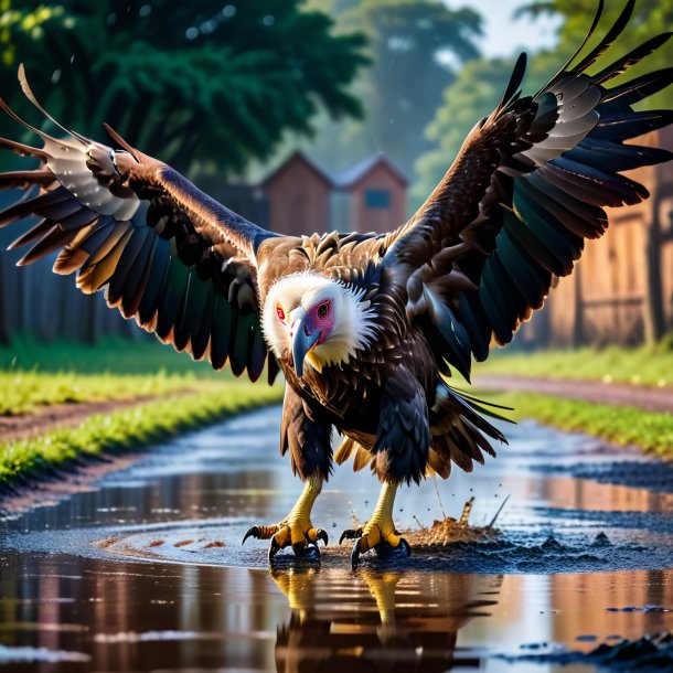 Image d'une danse d'un vautour dans la flaque