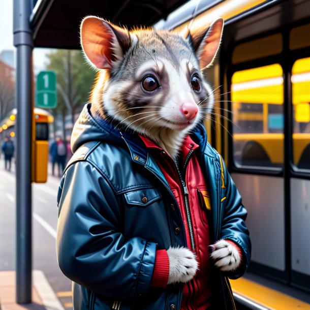 Pic of a possum in a jacket on the bus stop