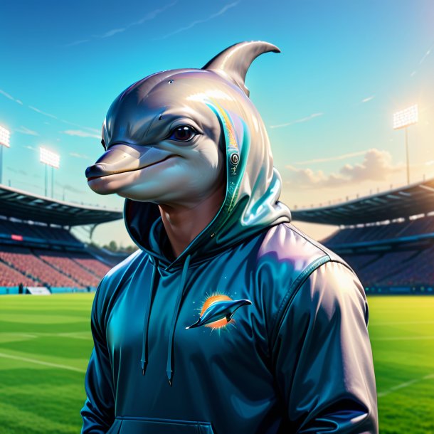 Drawing of a dolphin in a hoodie on the field