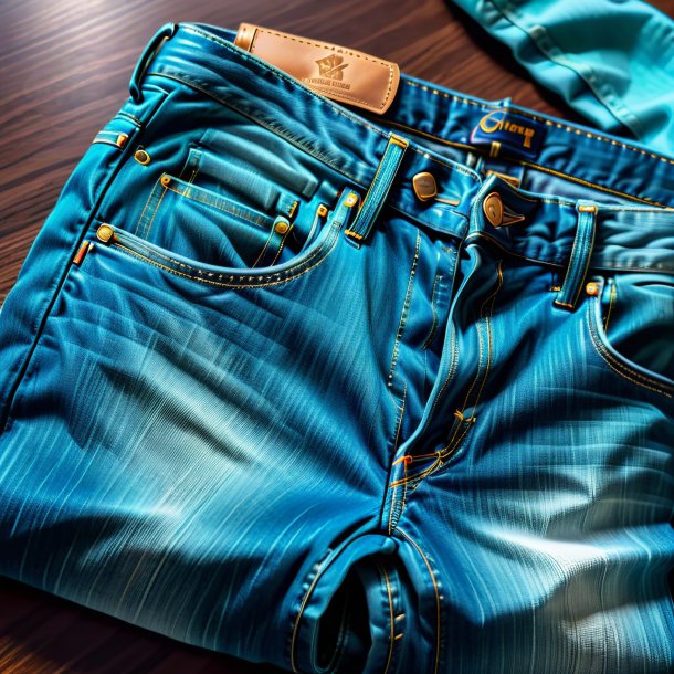 Picture of a cyan jeans from paper