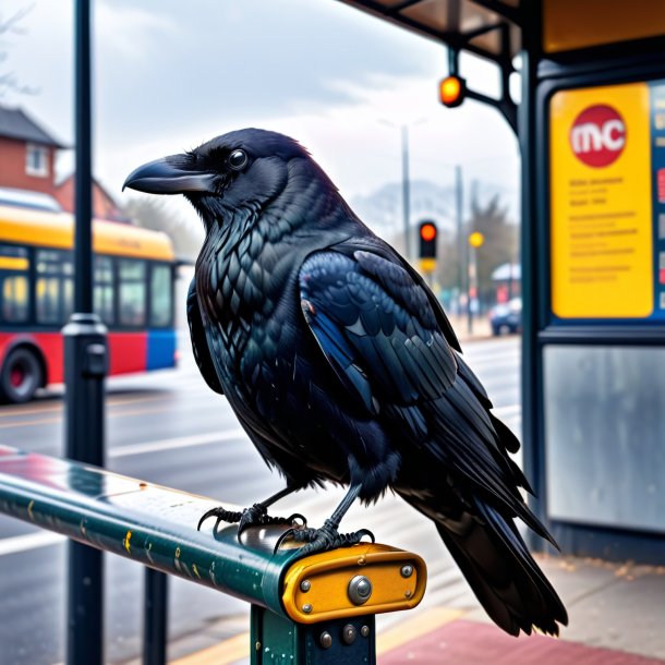 Image d'un corbeau dans une ceinture sur l'arrêt de bus