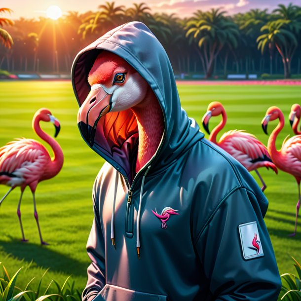 Ilustração de um flamingo em um hoodie no campo