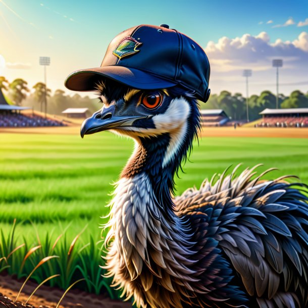 Drawing of a emu in a cap on the field