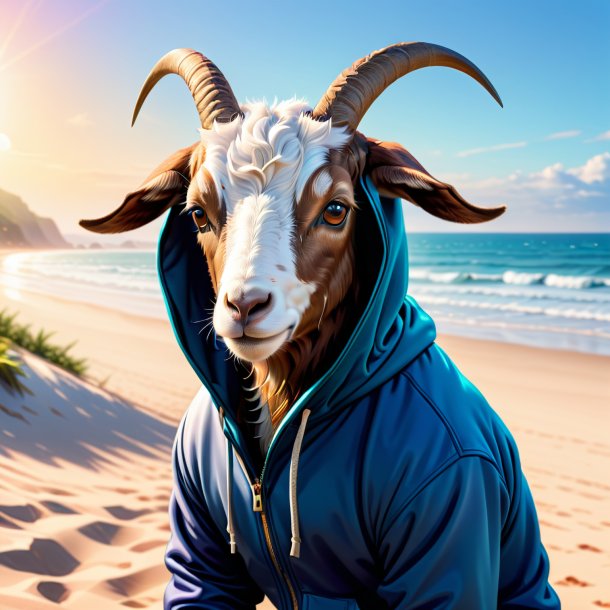 Ilustração de uma cabra em um hoodie na praia