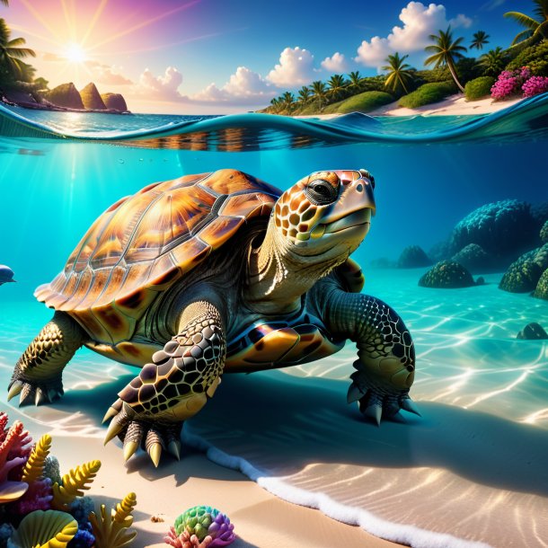 Image of a tortoise in a shoes in the sea