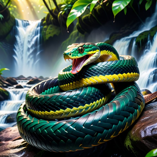 Pic of a snake in a belt in the waterfall