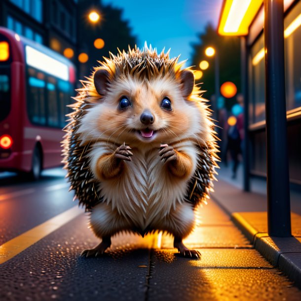 Foto de uma dança de um ouriço no ponto de ônibus