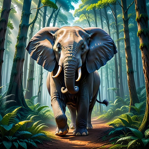 Foto de un baile de un elefante en el bosque