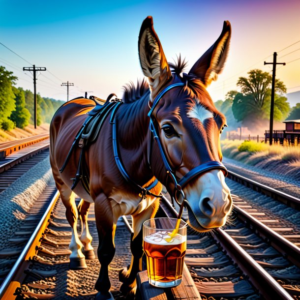 Photo of a drinking of a mule on the railway tracks