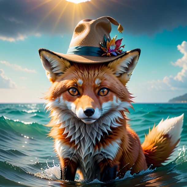 Photo of a fox in a hat in the sea