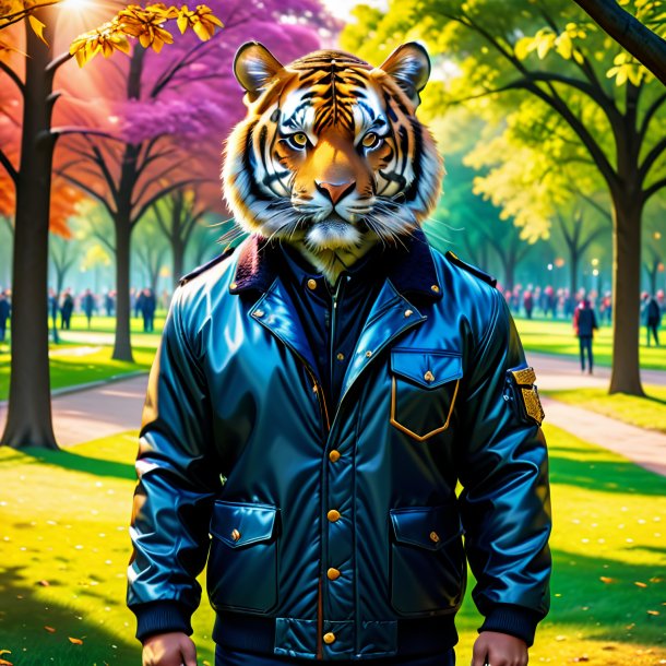 Photo of a tiger in a jacket in the park