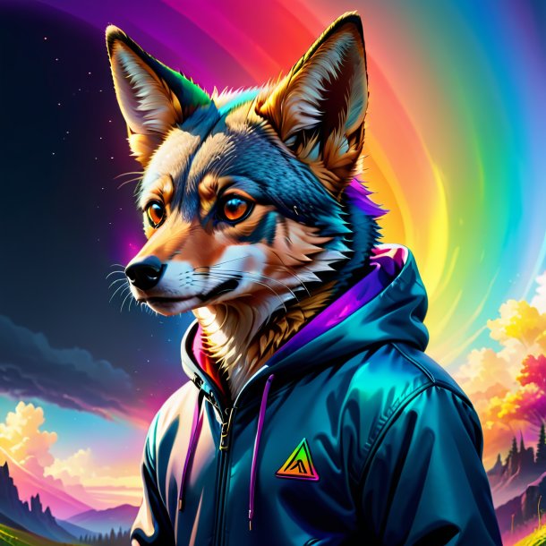 Drawing of a jackal in a hoodie on the rainbow