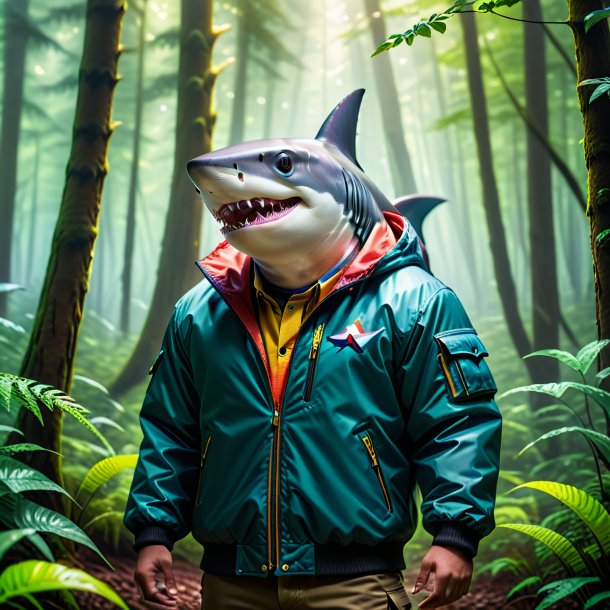 Pic of a shark in a jacket in the forest