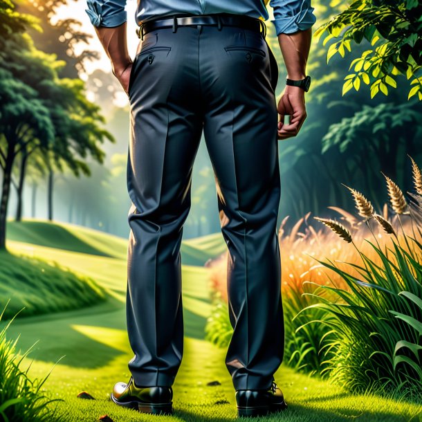 Photo of a charcoal trousers from grass