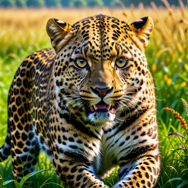 Imagen de una comida de un leopardo en el prado