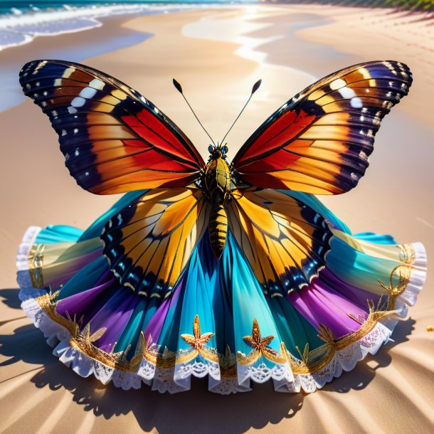 Imagen de una mariposa en una falda en la playa