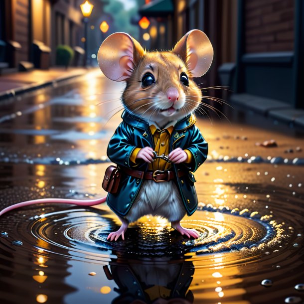 Drawing of a mouse in a belt in the puddle