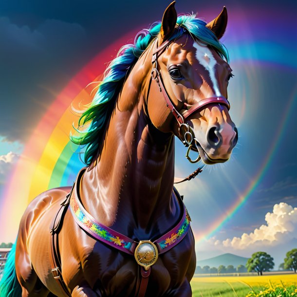 Illustration of a horse in a belt on the rainbow