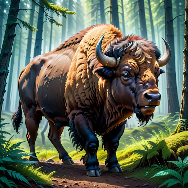 Picture of a crying of a bison in the forest