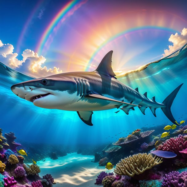 Image of a sleeping of a hammerhead shark on the rainbow