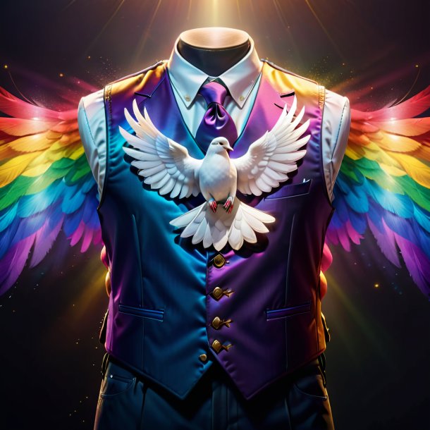 Drawing of a dove in a vest on the rainbow