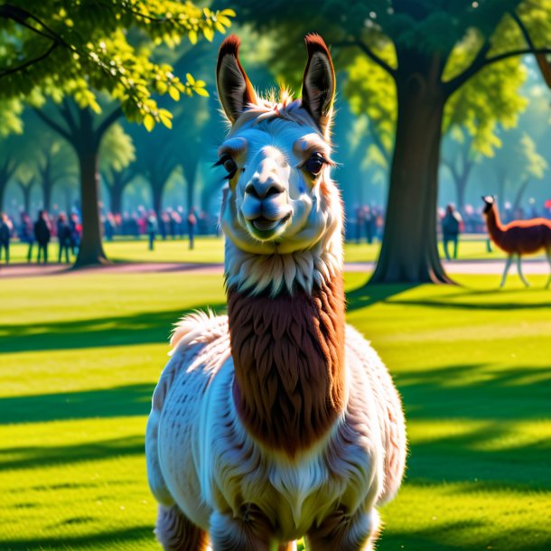 Photo of a playing of a llama in the park