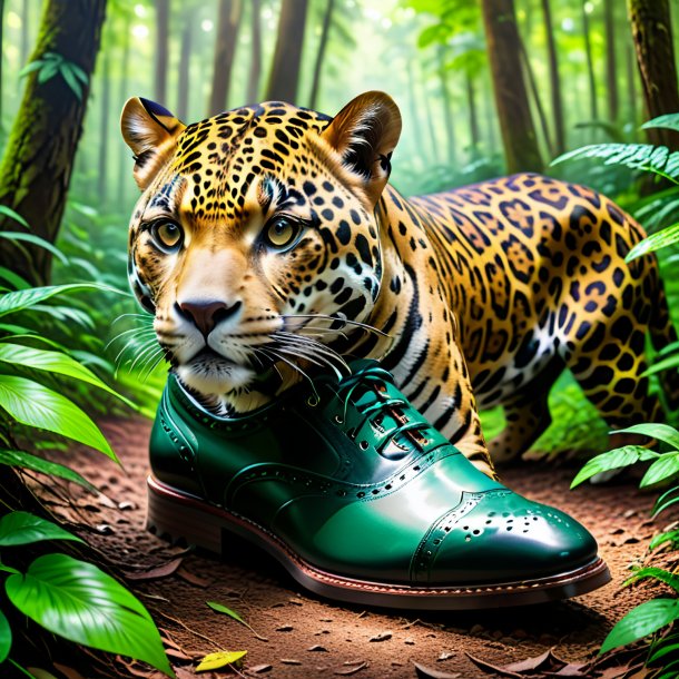 Pic d'un jaguar dans une chaussure dans la forêt