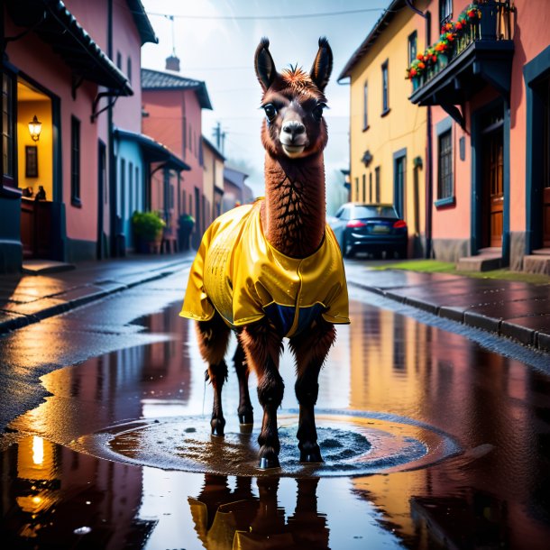 Foto de una llama en guantes en el charco