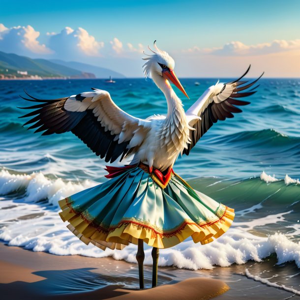 Photo of a stork in a skirt in the sea