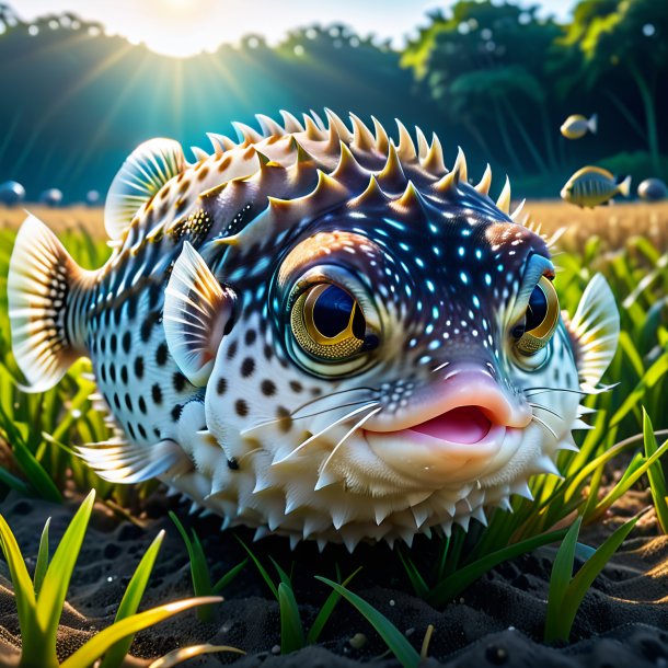 Pic of a sleeping of a pufferfish on the field