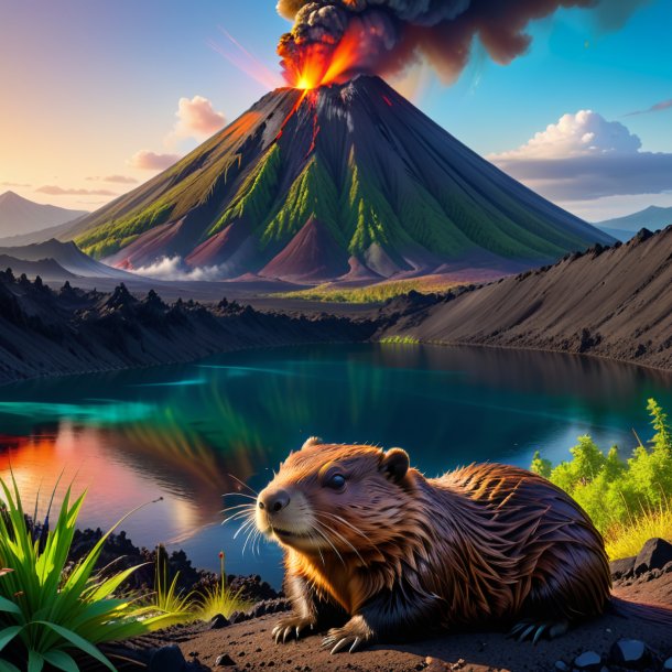 Image of a waiting of a beaver in the volcano