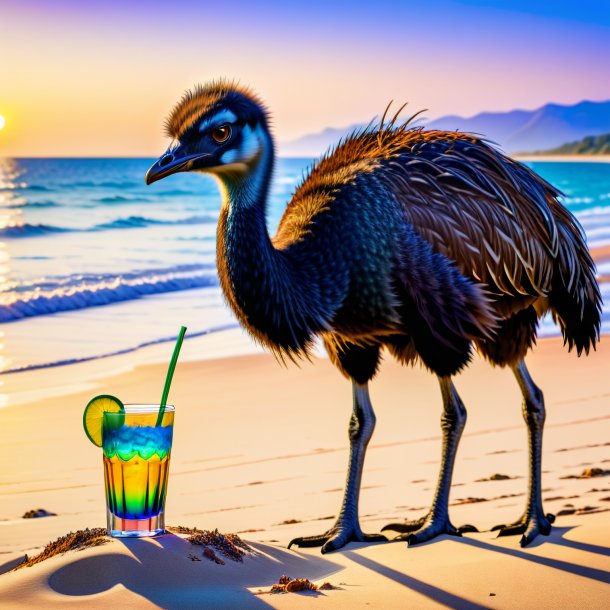 De uma bebida de um emu na praia