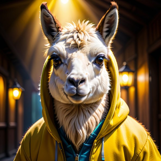 Image of a llama in a yellow hoodie