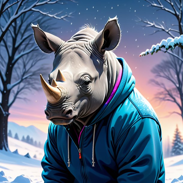 Drawing of a rhinoceros in a hoodie in the snow