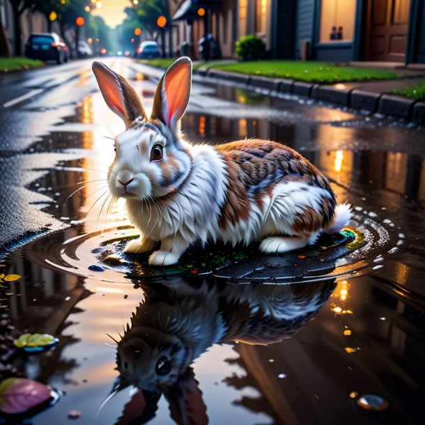 Foto de un conejo en un zapato en el charco