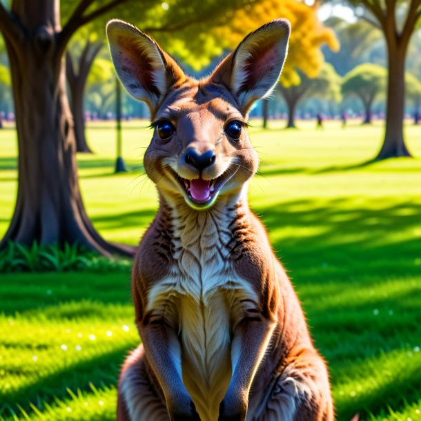 Pic of a smiling of a kangaroo in the park