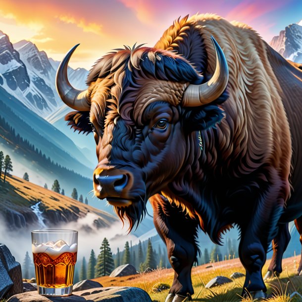 Picture of a drinking of a buffalo in the mountains