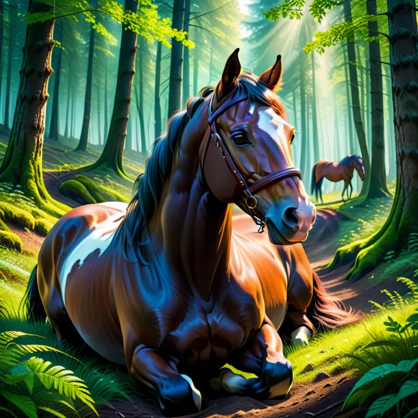 Image of a resting of a horse in the forest